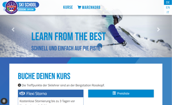 Screenshot Onlineshop Ski & Snowboardschule Sterzing