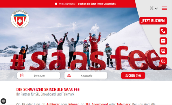Screenshot Website Schweizer Skischule Saas Fee