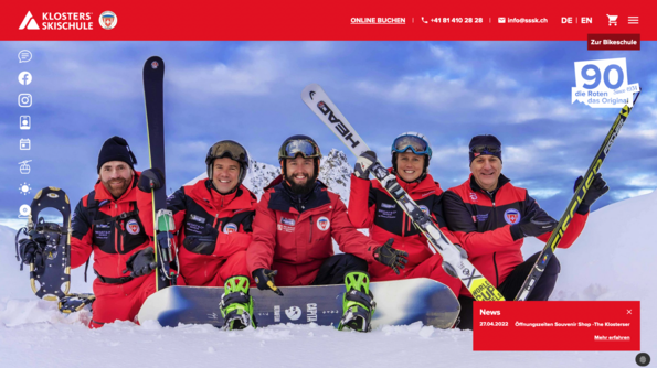 Screenshot Website Schweizer Skischule Klosters