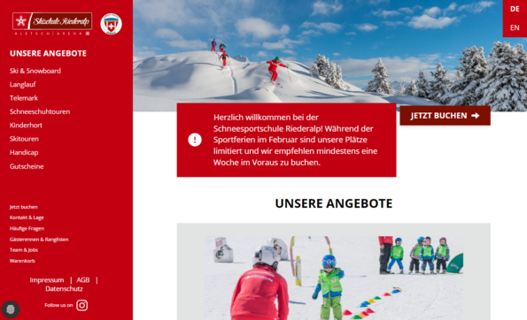 Screenshot Website Schweizer Skischule Riederalp